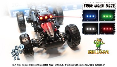 K.K Mini-Fernlenkauto SHUTTLE 1:32   20 km/h, 4 Scheinwerfer, USB-C Akku