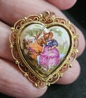 Vintage Heart Goldtone Filligree Porcelain Victorian Pendant-Italy — photo 2