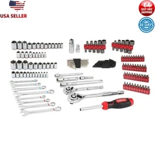 144-Piece Mechanics Tool Set Metric SAE Drive Sockets Chrome Case Repair Kit New