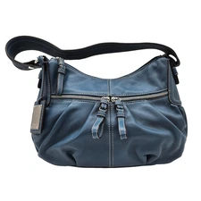 Tignanello Indigo ZipTop Shoulder Bag glove leather single strap silver hardware