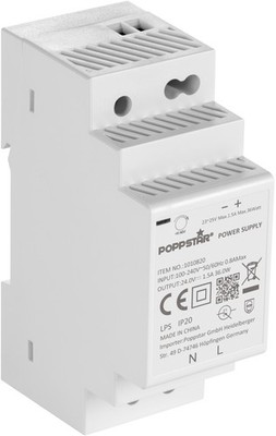 Poppstar Netzteil für Hutschiene 24V DC 1,5 A 36W (Input 100-240V AC)