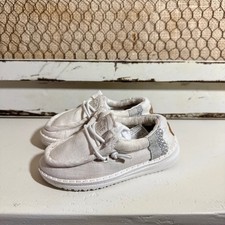 Hey Dude Shoes Wally Toddler Break Stitch White Canvas Slip On Loafers Size 6K