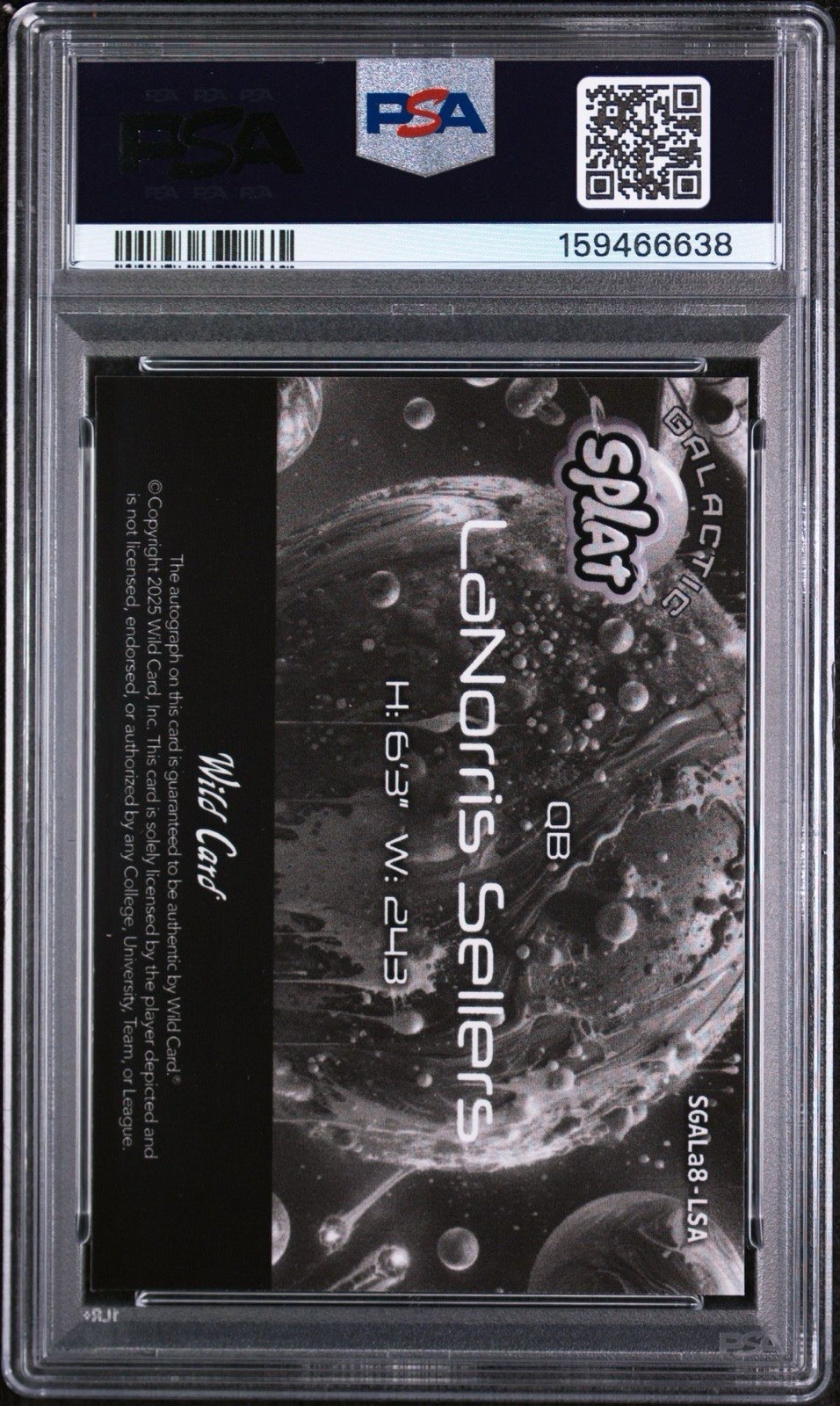 2025 WILD CARD SPLAT GALACTIC FOIL AUTO LANORRIS SELLERS SC GAMECOCKS 1/1 PSA 10 view 2