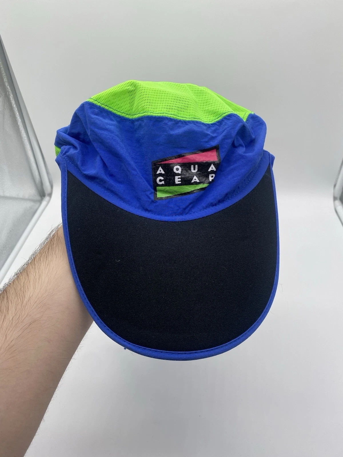 Vintage Nike Aqua Gear Hat Long Bill Desert Sun Hat Flap Blue Green Black