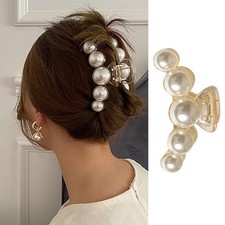 Large Pearl Hair Claw Clips for Strong Hold - Nonslip Champagne Color Hair Ja...