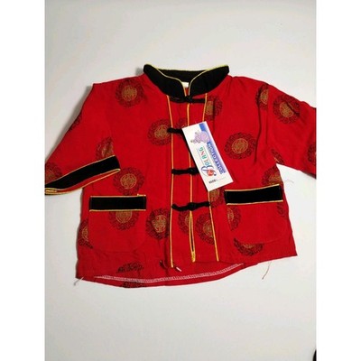 Traditional Asian Chinese Red Tunic Top - Toddler Large - Doll 12'' Long 24'' Chst