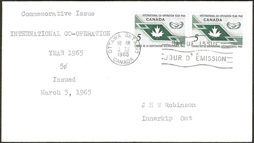 🍁Canada   #437   "MAPLE LEAF & ICY SYMBOL"   Fine Used  1965  First Day Cover
