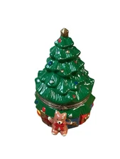 Music Box  Porcelain  Christmas Tree Hinged Lid Moving Train Mr Christmas