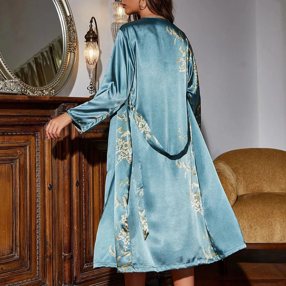 Sexy Women Long Bath Robe Night Dress Set Sleepwear Nightgown Lingerie Home Wear - Image 2 of 4