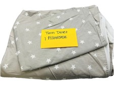 Pottery Barn Kids Twin Duvet Cover Buttons Gray w/White Stars Pillowcase EUC