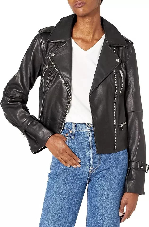 Women's Pure Lambskin Motorcycle Biker Real Soft Handmade Black Leather Jacket