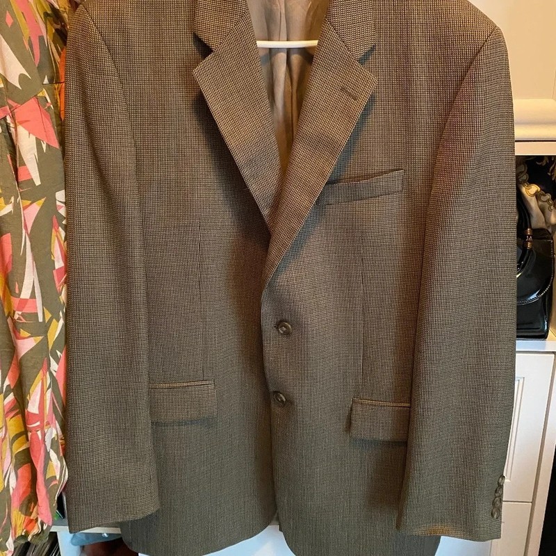 Lauren Ralph Lauren Mens Preppy Houndstooth Wool Blazer Size 42 Office Academia