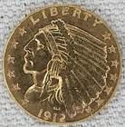 1912 $2.50 US Indian Head Gold Quarter Eagle Coin AU