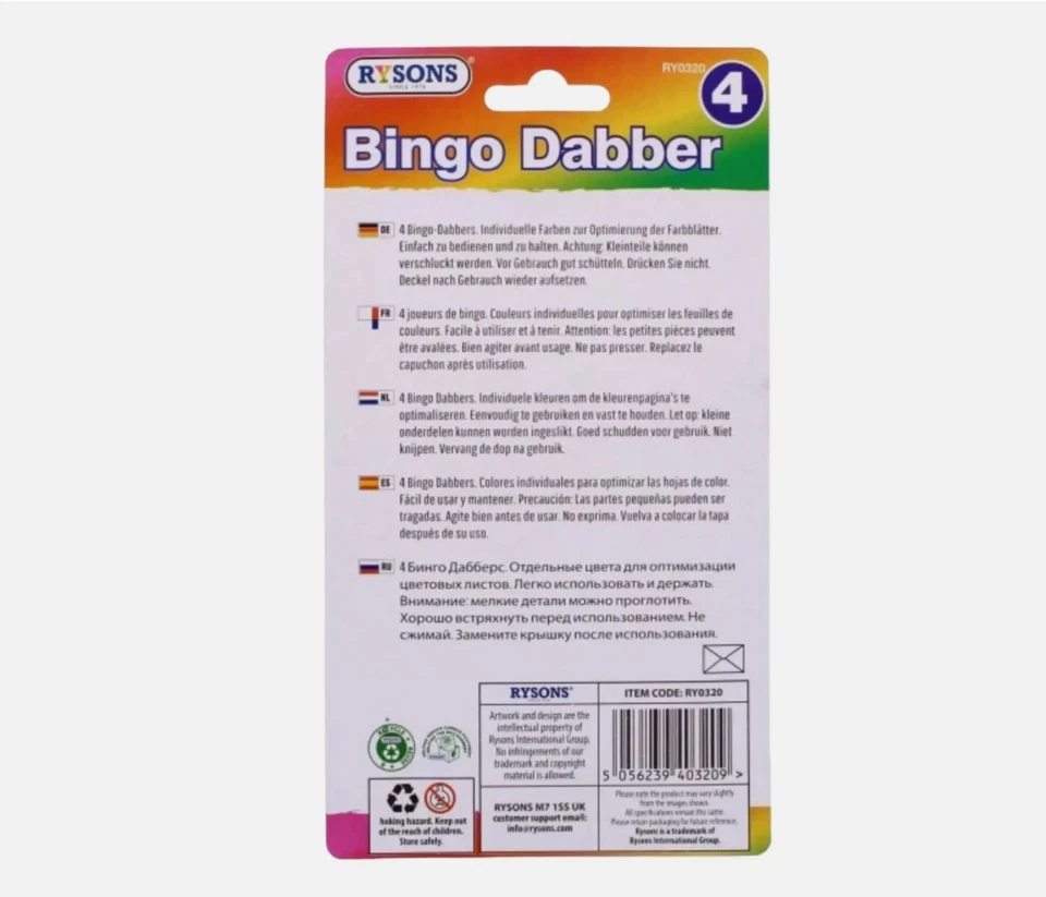 4 Piece Bingo Dabber Pens Red Blue Green Orange Optimise Colour Sheets Easy Use - Image 3 of 4