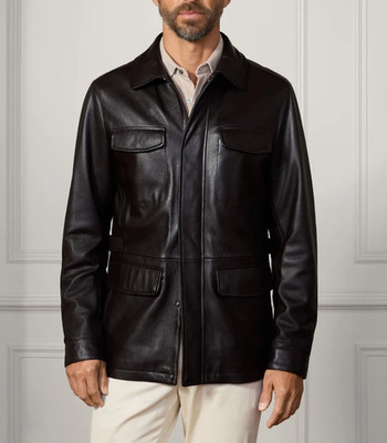 Black Field Leather Jacket Men Pure lambskin Custom Made Size S M L XXL 3XL