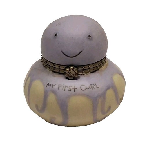 Vintage 1980s Baby's "My First Curl" Purple Octopus Hinged Trinket Box Hallmark