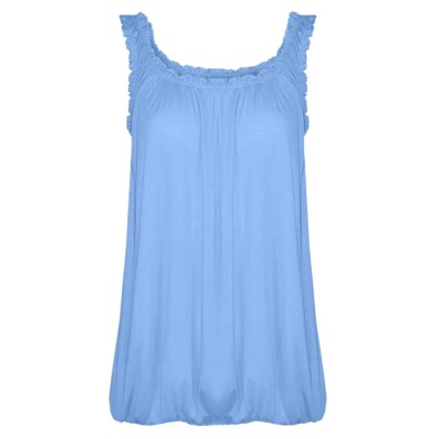 Damen Jersey Luftpolster Weste Frauen Rüschen Stretch Elastisch Ausschnitt Saum Ballon Top