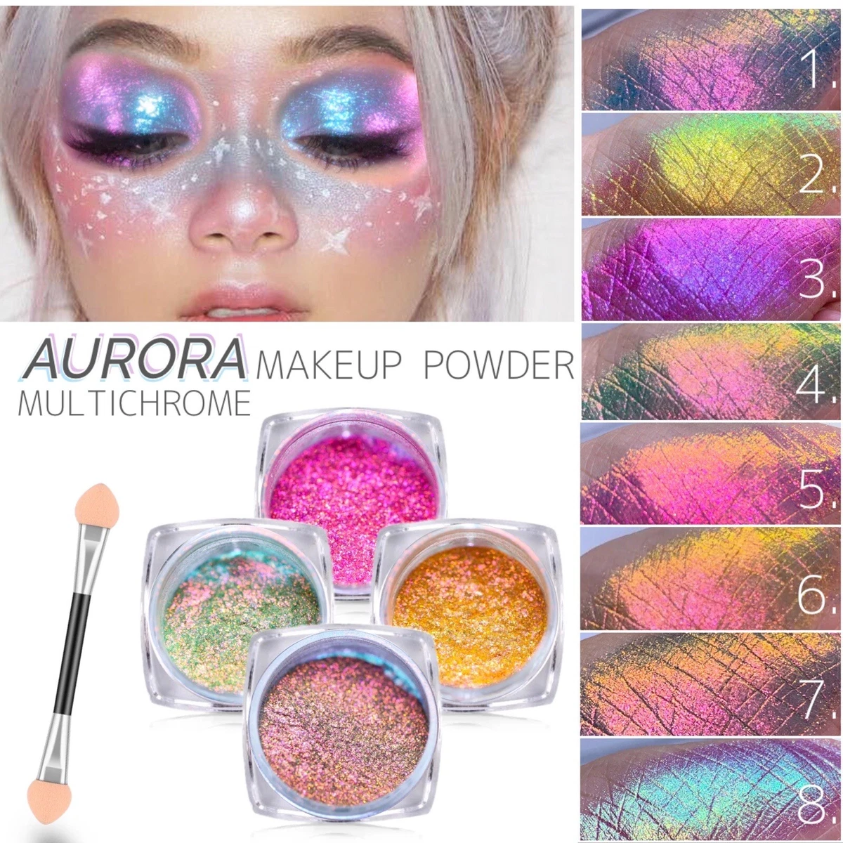 Multichrome Eyeshadow Makeup Unicorn Loose Powder Iridescent Aurora Highlighter