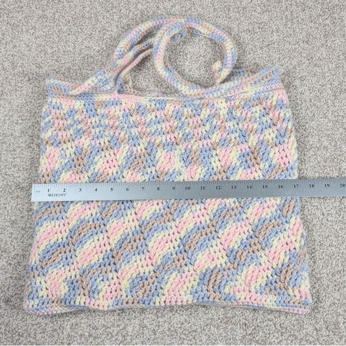 Handmade Pastel Chevron Knit Tote Bag - Pink & Blue Crochet Shoulder Bag - Picture 2 of 5