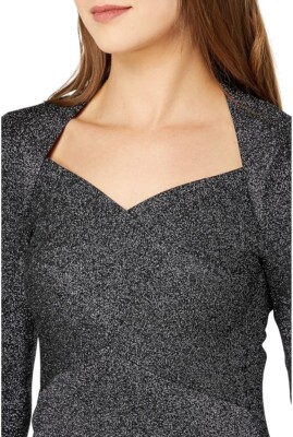 TED BAKER Black Silver Metallic Stretch Knit Cross Over Slit Dress 2TB = 6  US S | eBay