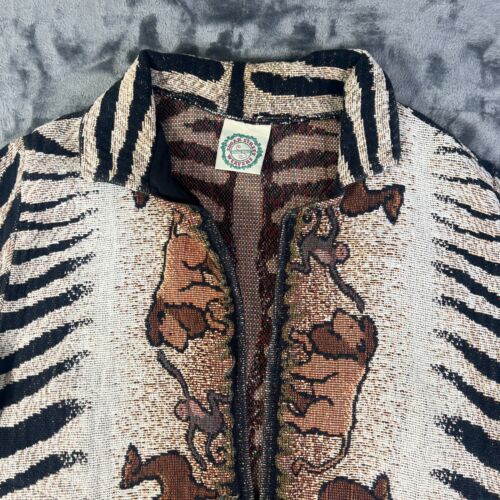 Vtg Sugar Street Weavers Tapestry Safari Lion Camel Rhino Sweater Jacket OS USA - Picture 2 of 16