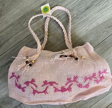 Pink Woven Raffia Straw Bag Purse Handbag Pocketbook Summer Light weight