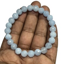 Sky Blue Chalcedony Stone Bracelet 8 mm Crystal Faceted Beaded Stretch Bracelets