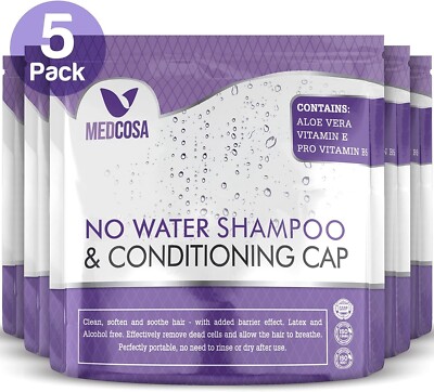 No Rinse Shampoo Caps - Wasserloses Shampoo und Conditioner Haarwaschkappe - 5er Pack