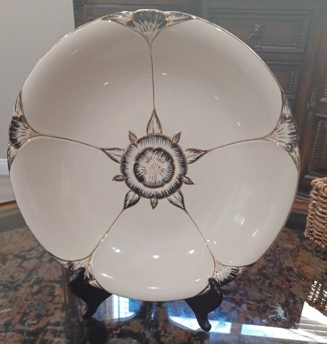 Antique Deco Royal Norfolk Staffordshire 12" Serving Bowl Cream Gold Trim Rare