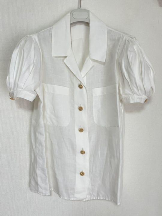 CHANEL Puff Sleep Linen Open collar Shirt Blouse Tops Women's Off