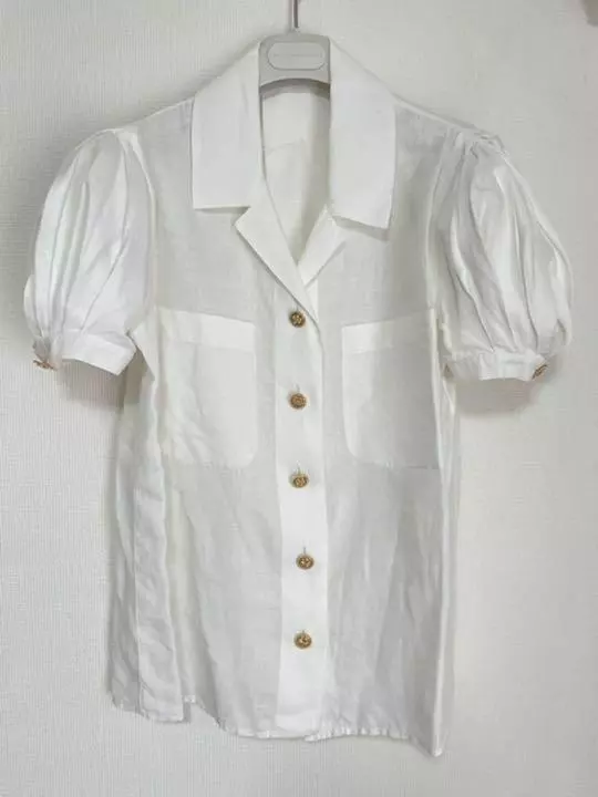 64940 auth CHANEL white cotton POPLIN PATCH POCKET Button Up Shirt 42 L 