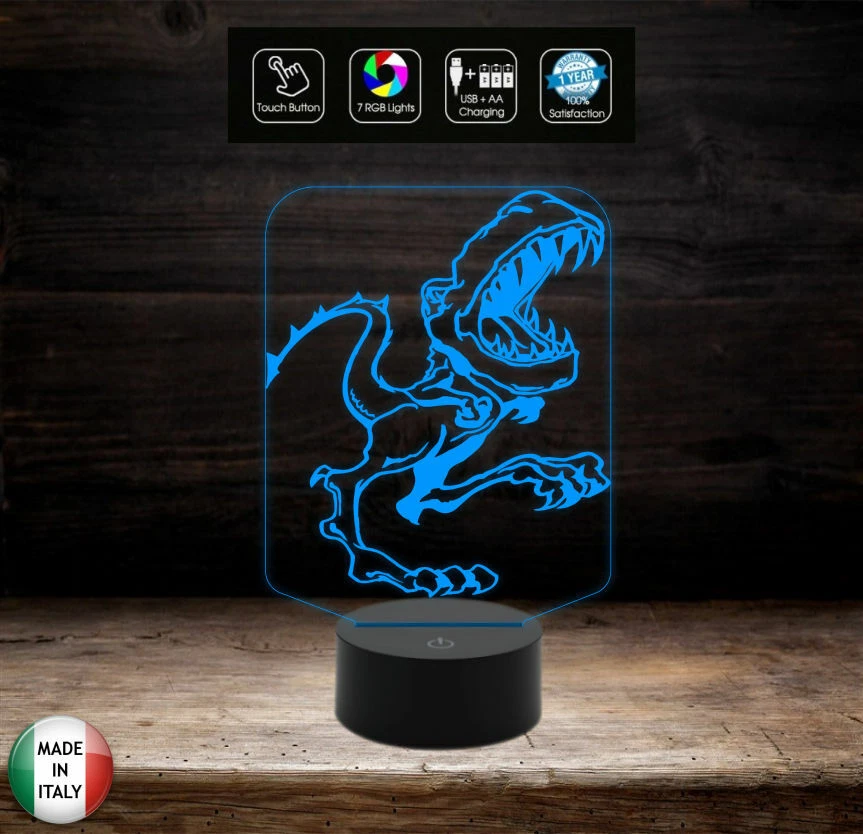 DINOSAURO Lampada led 7 colori Mostro Idea regalo compleanno bimbo Luce da notte - Immagine 3 di 4