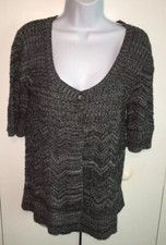 CHICOS Elbow Length Black Gray Two Button Cardigan Sz 1 Medium USA Made EUC