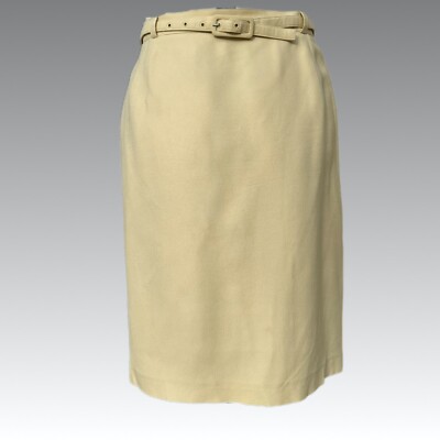 TAIFUN Gerry Weber Silk Pencil Skirt Yellow M 8 Belted Career Classic Academia