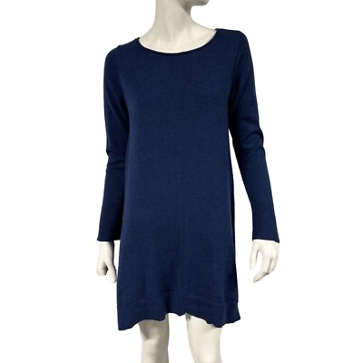 Eileen Fisher Navy Wool Blend Bateau Neck Sweater Tunic Dress Womens Size  XS