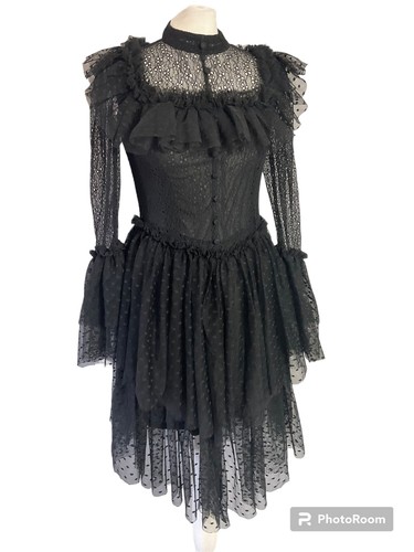 BNWT Sandra Mansour x H&M black lace tulle midi dress UK 12 romanti goth vampire