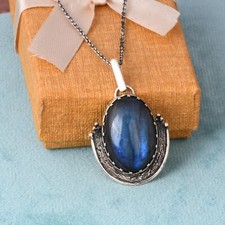 925 Silver Women Oval Labradorite Pendant Necklace Wedding Party Jewelry Gifts