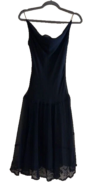 Elie Tahari Seda Spagetti Correa Ajuste y Estilo Capucha Cuello Vestido Negro EE. UU. Talla 4 Foto 2 de 4