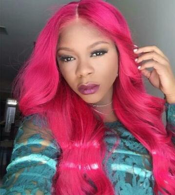 Pink Beauty Lacefront Wig 24-27 inches!! 13x4 HD Lace Frontal Human Hair Wigs Straight Pink Color Wig  main image 4
