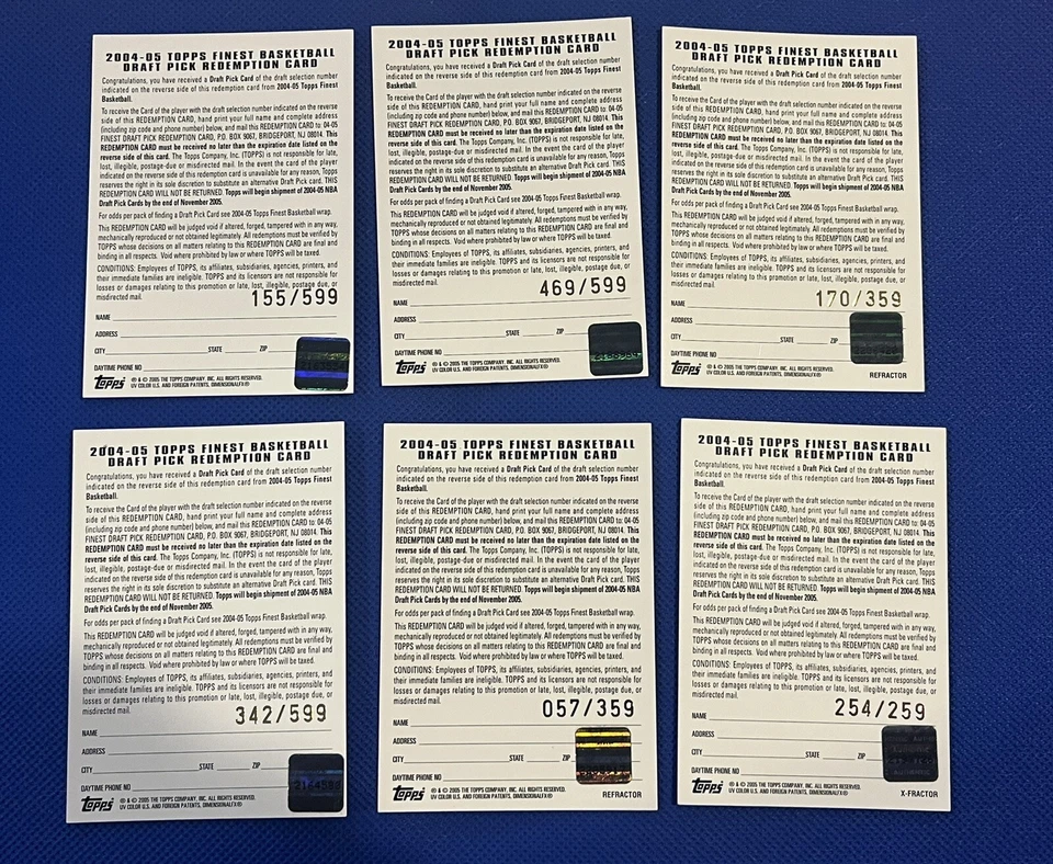 LOT (6) 2004-05 topps finest(expired Redemptions) X-Fractor, Refractor & Base - Image 2 of 2