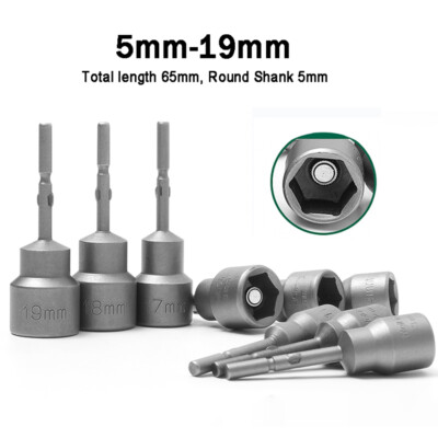 Magnetic Hex Nut Driver 5mm-19mm Metric Socket Impact Drill Bit 5mm Round Shank