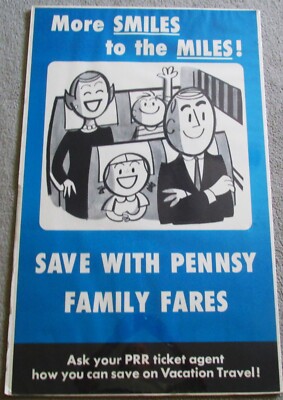 Original PRR Pennsylvania Railroad Poster SAVE WITH PENNSY FAMILY FARES