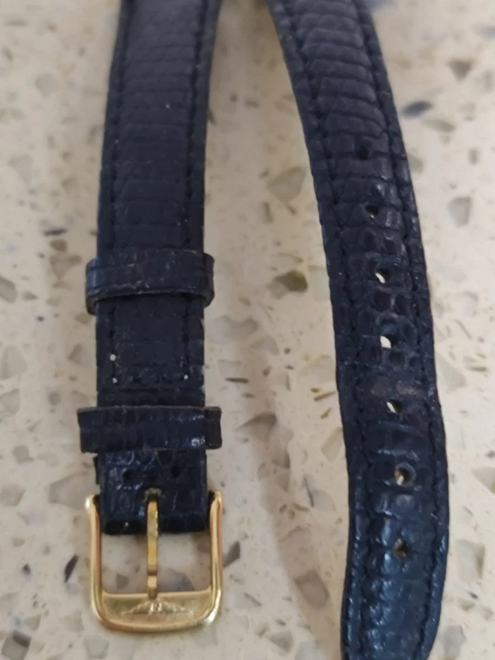 Longines LIZARD VERITABLE Banda/Correa 12mm Dama Negra Con Hebilla Dorada Usada Foto 2 de 4