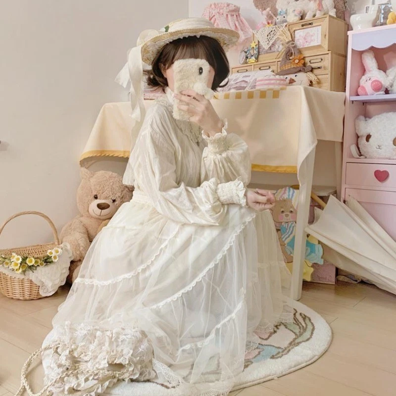 Japanese women Lolita girls ruffle loose skirt students high waist