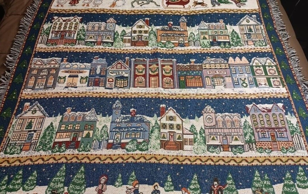 Winter City Throw Blanket Wall Tapestry American Weaver's From 1997 eBay