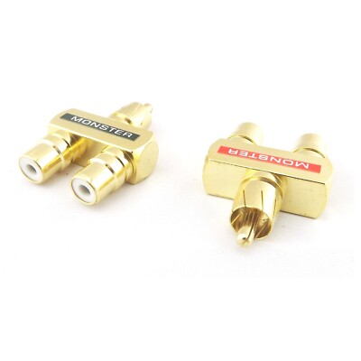 2x RCA Male to Dual RCA Female Audio Video HDTV Splitter Adapter Metal Conveter
