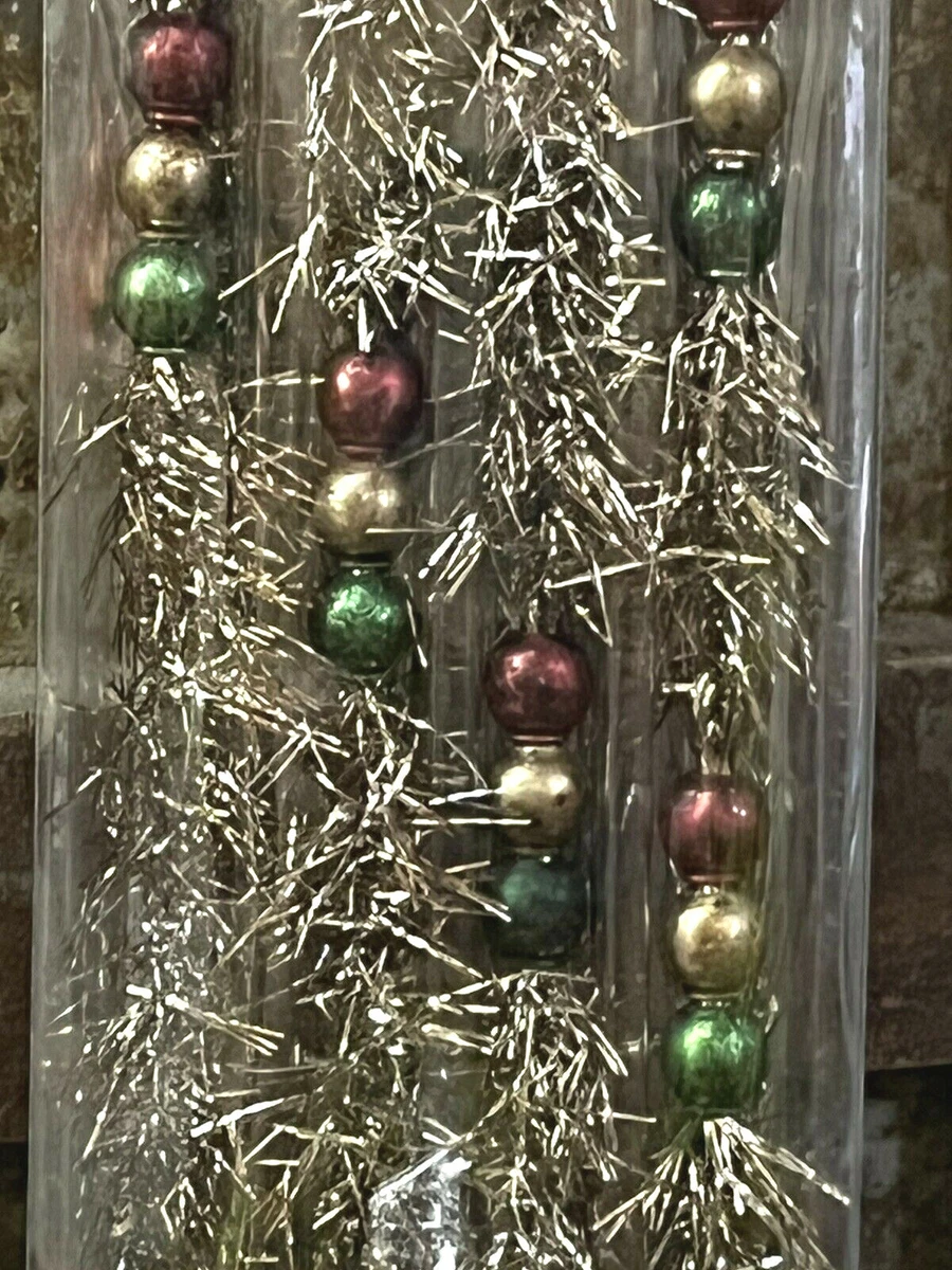 Vintage Style Glass & tinsel Christmas Tree Red Green Gold Beaded