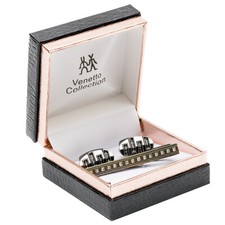 CO-607 Venetto Collection Cuff Links  Tie Bar Faux Gold Faux Diamonds Design