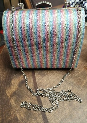 Shien Gliter Womens Purse/Clutch Box Bag (new) Beautiful Rainbow Pattern