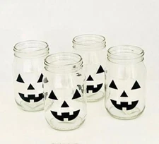 Libbey Halloween Pumpkin Face 16oz Mason Drinking Jars - Set of 4